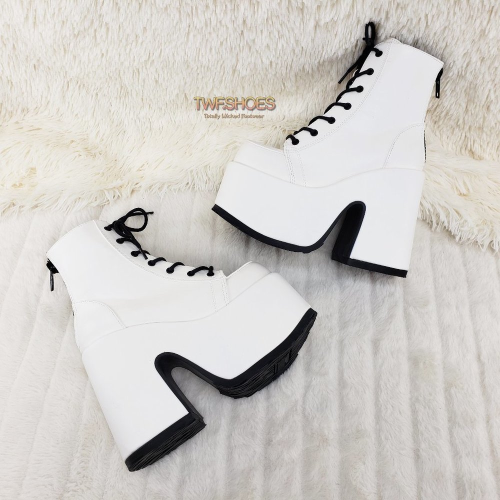 White Matte Chunky Platform Goth Punk Ankle Boots